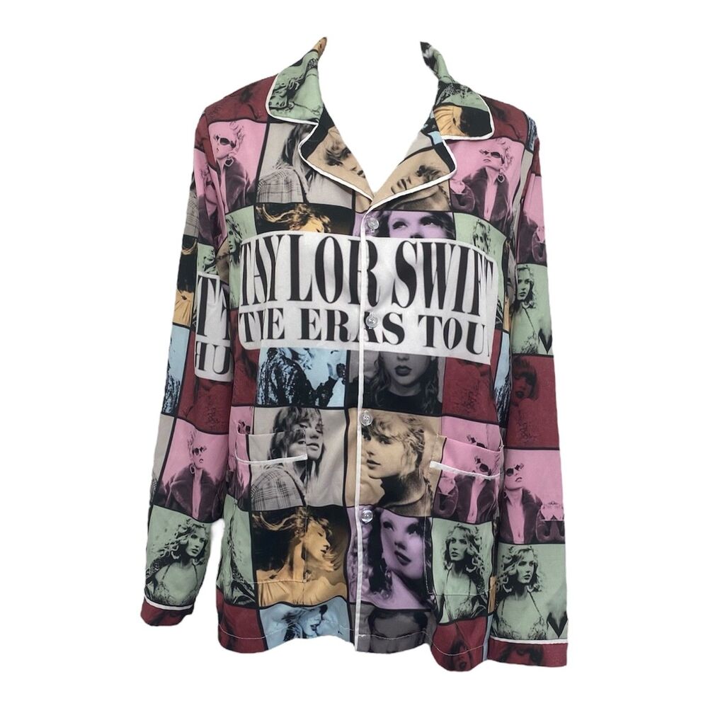 Taylor Swift Eras Tour Pajama Top Womens Medium Button Front Sleep Shirt